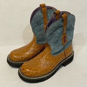 Ariat Fat Baby Brown Blue Cowboy Boots Ostrich Women's 16770 Size 6.5B See Pics